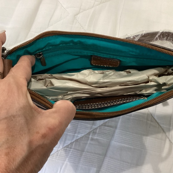 Western Cowhide Pattern Accent Shoulder Bag in Brown and Leopard -NWT - Picture 5 of 7